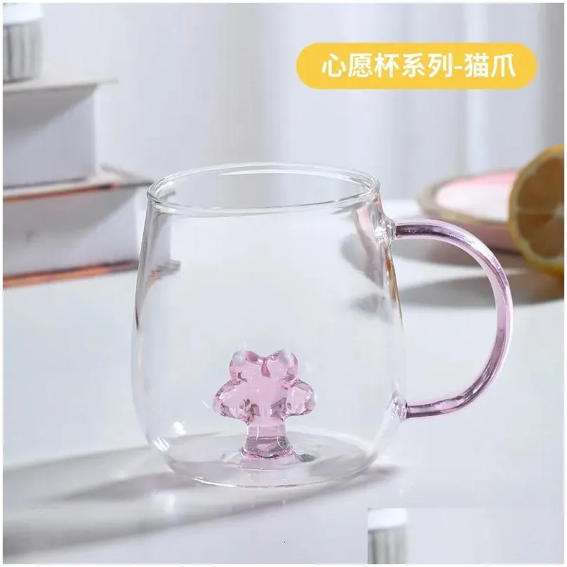 Tumblers Tumblers Three Nsional 400Ml Creative 3D Glass Mug Cute Cartoon Animal Cup With Handle Coffee Milk Tea Breakfast Cups Novelty Dhljh