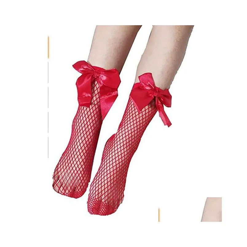 Kids Socks 1-8Y New Fashion Fishnet Socks With Cut Bows Girls Vintage Spring Summer Fishing Net Bow Short Sock Children Mesh Stocking Dhvig