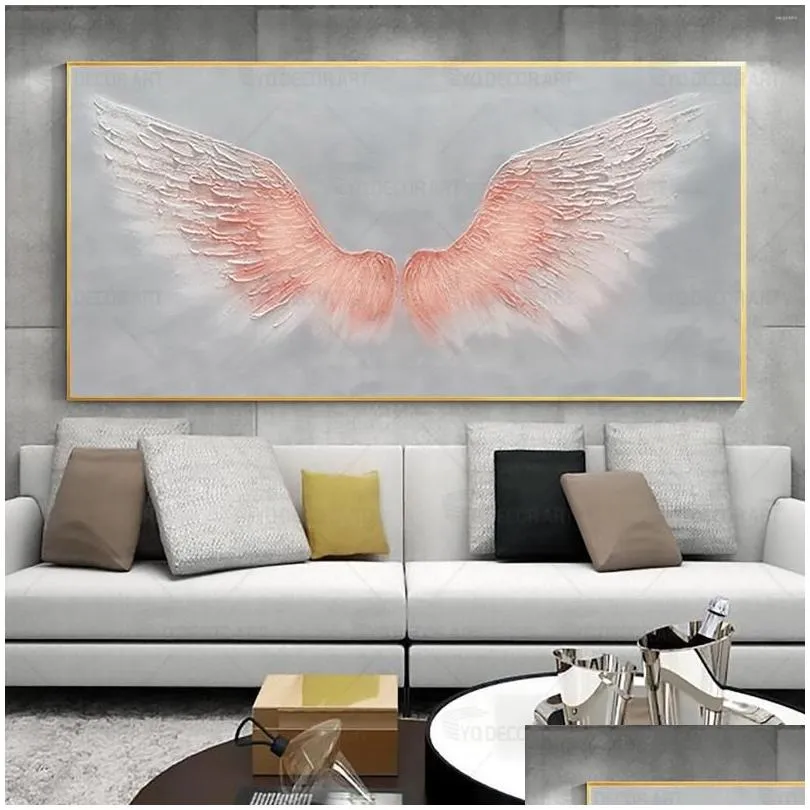 paintings original hand painted large pink angel wing oil painting modern abstract minimalist texture for bedroom wall art decor