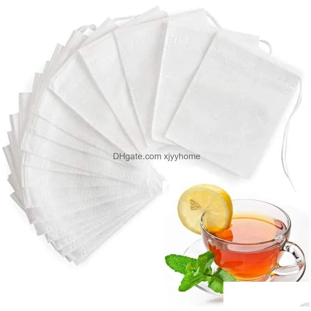 Coffee & Tea Tools 100Pcs Disposable Tea Filter Bags Coffee Tools Non-Woven Empty Strainers With String Filters Bag For Loose Leaf Dro Dhswh