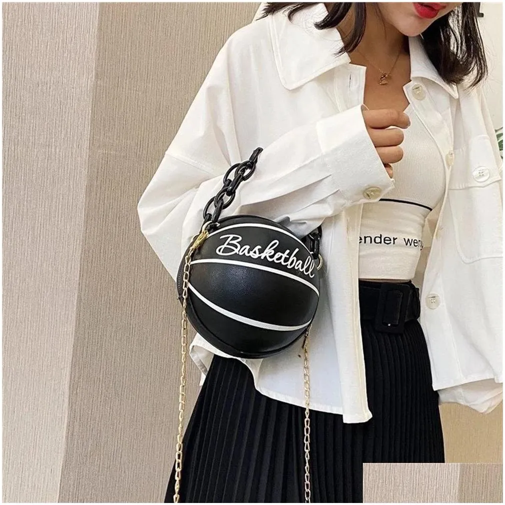 Handbags Handbags Personality Female Leather Pink Basketball Bag 2021 Ball Purses For Teenagers Women Shoder Package Crossbody Chain H Dhv0C