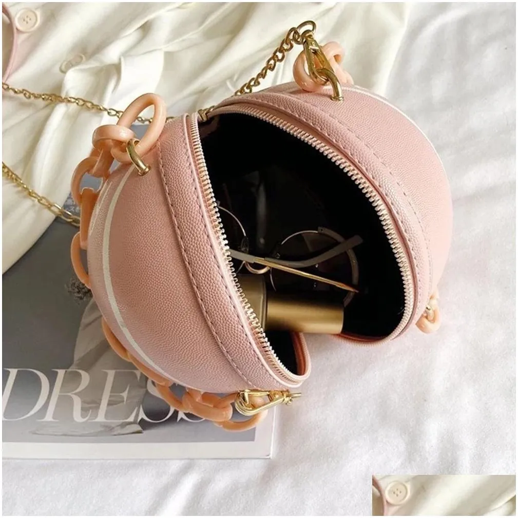 Handbags Handbags Personality Female Leather Pink Basketball Bag 2021 Ball Purses For Teenagers Women Shoder Package Crossbody Chain H Dhv0C