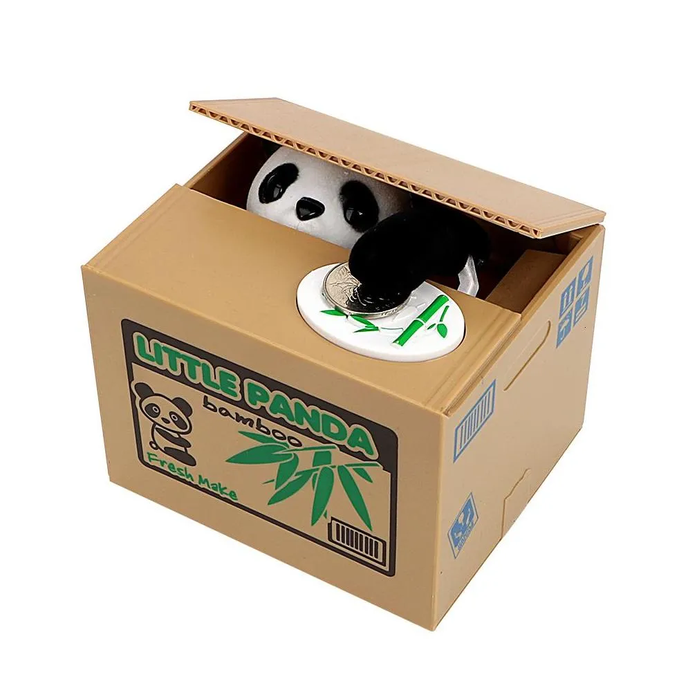 storage boxes bins zk30 automated panda catdog steal coin bank money saving box electronic money boxes piggy banks kids gift home decor cute