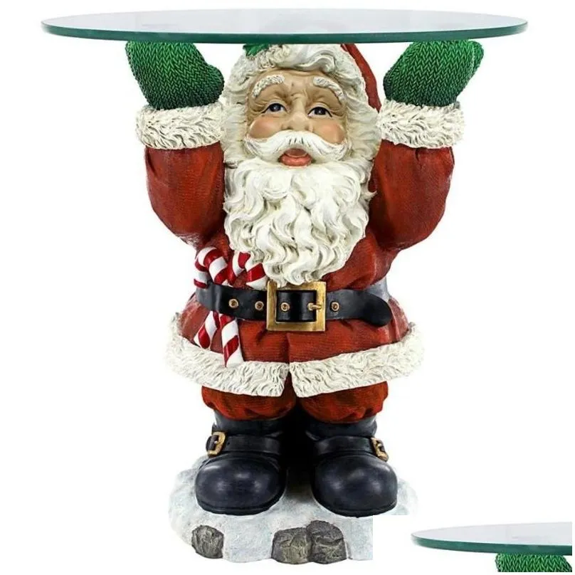 christmas decorations santa claus tray biscuit candy snack gift display resin sculpture glass top table home craft decorationchristmas