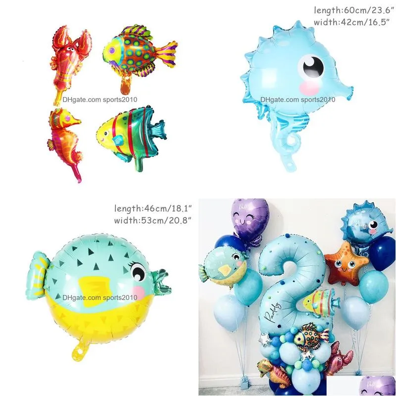 Other Event & Party Supplies Other Event Party Supplies 43Pcs Foil Number Ballons Under Sea Ocean World Animals Balloons Set 1St Boy G Dhv2R