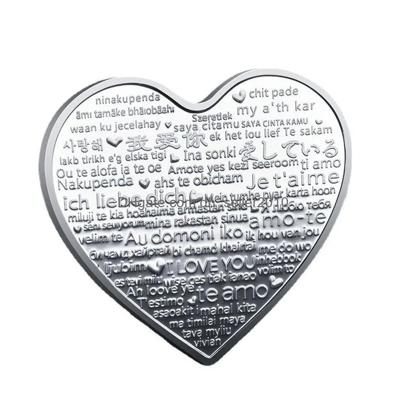 Arts And Crafts Heart-Shaped Rose Valentines Day Gift Metal Commemorative Coins 52 Languages I Love You Medal Challenge Coin Crafts Wl Dh5P8