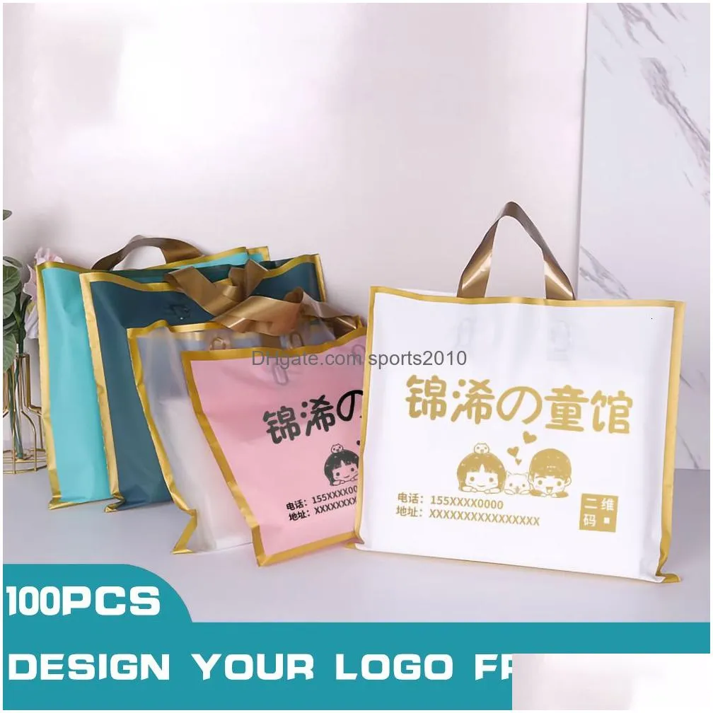 Gift Wrap Gift Wrap 100Pcs Custom Phnom Penh Matte Thickened Shop Bags With Handle Plastic Bag Print One Color On Double-Sided 230829 Dhngc