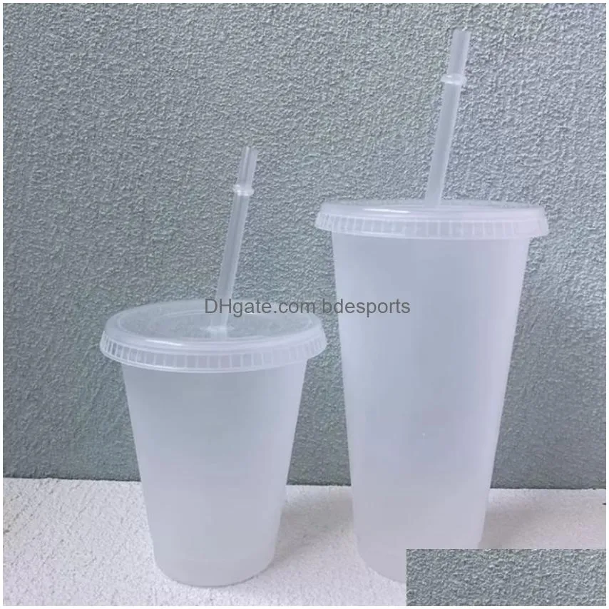 Mugs 24Oz Clear Cup Plastic Mugs Transparent Tumbler Summer Reusable Cold Drinking Coffee Juice Mug With Lid And St Fy5305 Drop Delive Dhpbb