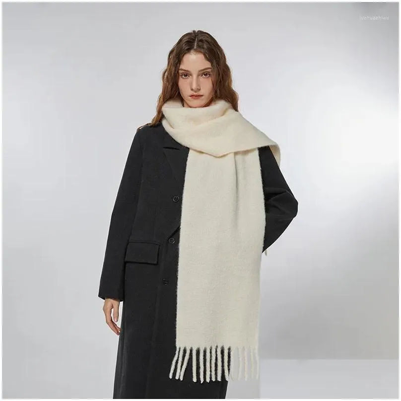 Scarves Scarves 2023 Autumn/Winter 20% Wool Spinning Yarn Soft Gentle Solid Color Womens Tassel Scarf Thickened Warm Cold Resistant Dr Ot7T8