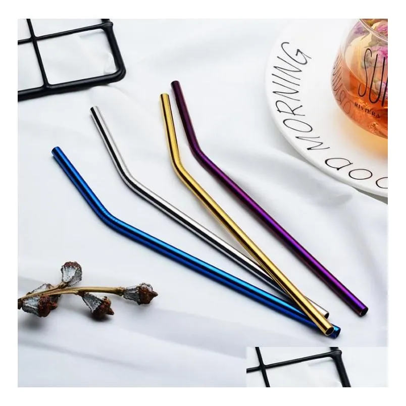 stainless steel drink straw 6x0.5x215mm reusable rainbow gold metal straight bend straws drink tea bar drinking straws 1000pcs ooa5116