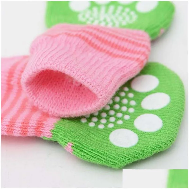 Dog Apparel Pet Dog Cat Warm Socks For Winter Cute Puppy Dogs Soft Cotton Anti-Slip Knit Weave Sock Clothes 4Pcs/Set Drop Delivery Hom Otmus