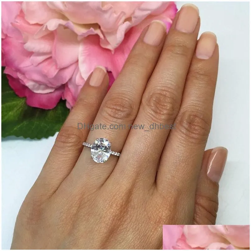 Solitaire Ring Womens Wedding Rings Fashion Sier Gemstone Engagement For Women Simated Diamond Ring Jewelry Drop Delivery Jewelry Ring Dh0Gq