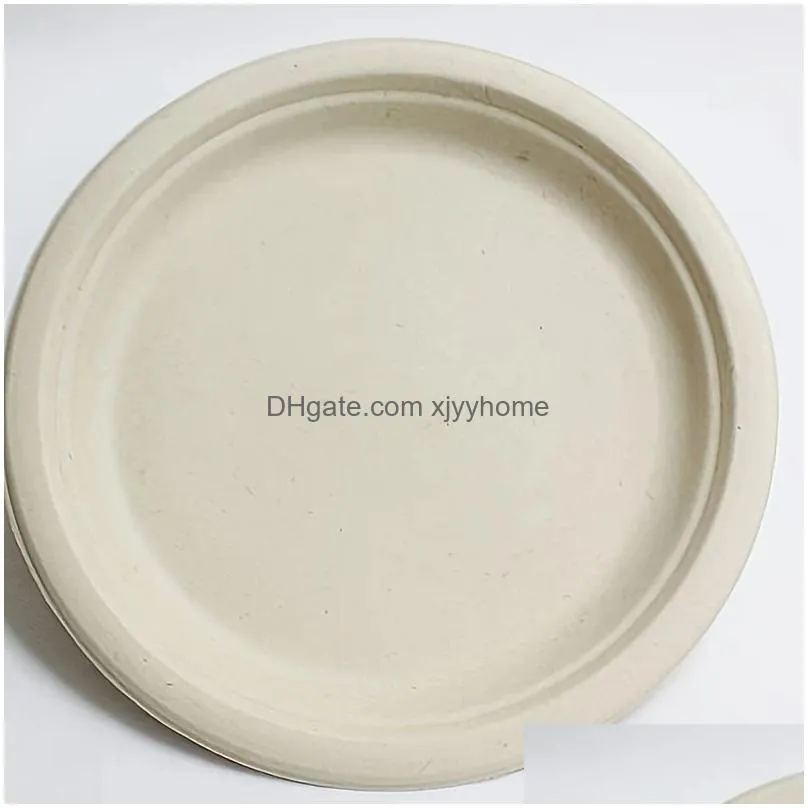 Dishes & Plates Disposable Plates Compostable Paper Tableware Cam Picnic Eco-Friendly Unbleached Drop Delivery Home Garden Kitchen, Di Dhpbc