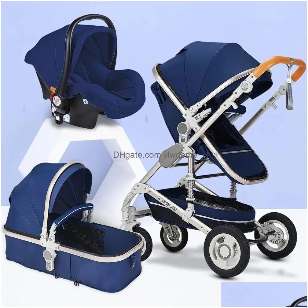 Strollers# High Landscape Baby Stroller 3 In 1 Mom Pink Travel Pram Carriage Basket Car Seat And Trolley Drop Delivery Baby, Kids Mate Dhemu