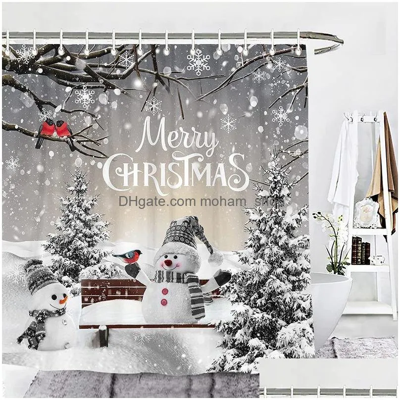 shower curtains cute snowman christmas curtain home decor 3d snow scene waterproof polyester fabric bathroom bedroom blackout 220922