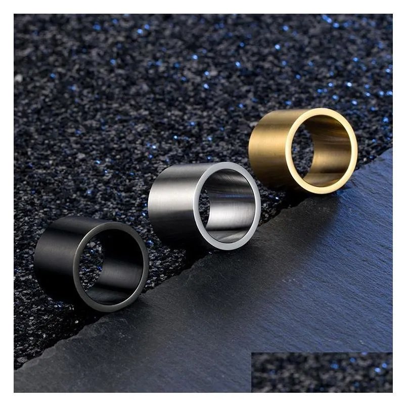 18mm titanium steel wide ring brushed large ring for men matte gold/black/silver color stainless steel rings male jewelry