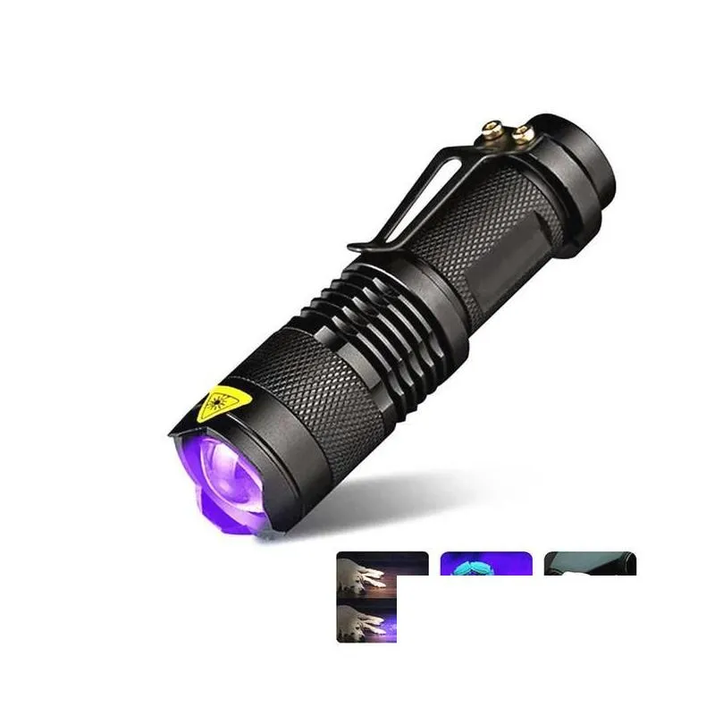 Flashlights Torches Flashlights Torches Led Uv Traviolet Torch With Zoom Function Mini Black Light Pet Urine Stains Detector Scorpion Dhjmi
