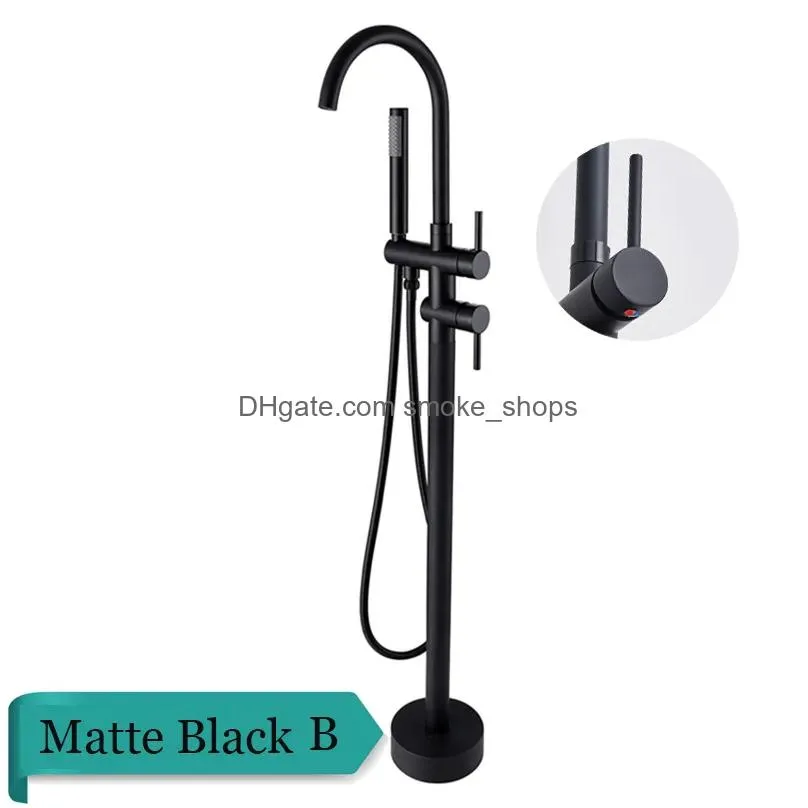 matte black floorstanding bathtub faucet set dual ceramic handle floor mounted claw foot bath tub mixers swive spout tub faucet