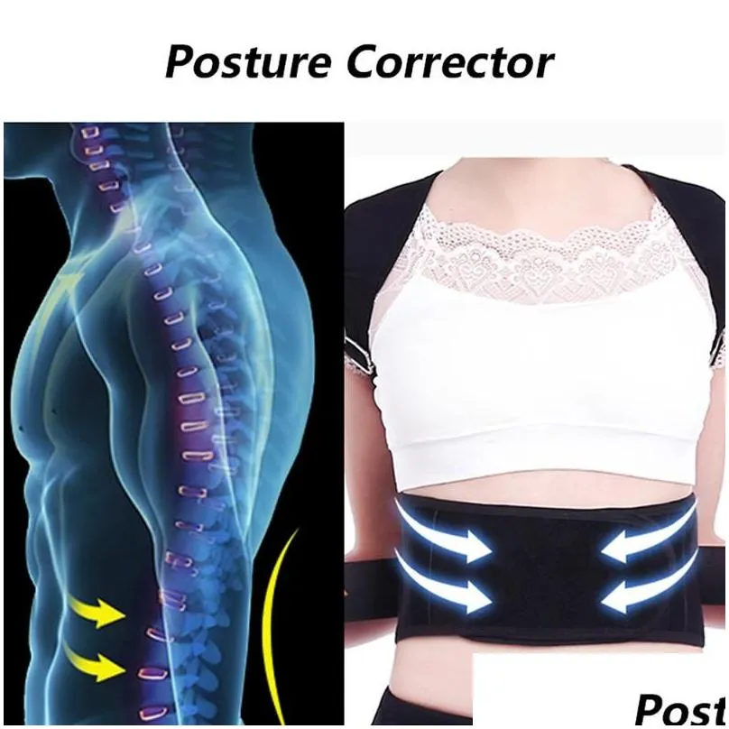 Waist Support Waist Support Men Back Posture Corrector Adjustable Correction Belt Trainer Shoder Lumbar Brace Spine Vest Drop Delivery Dhjqp