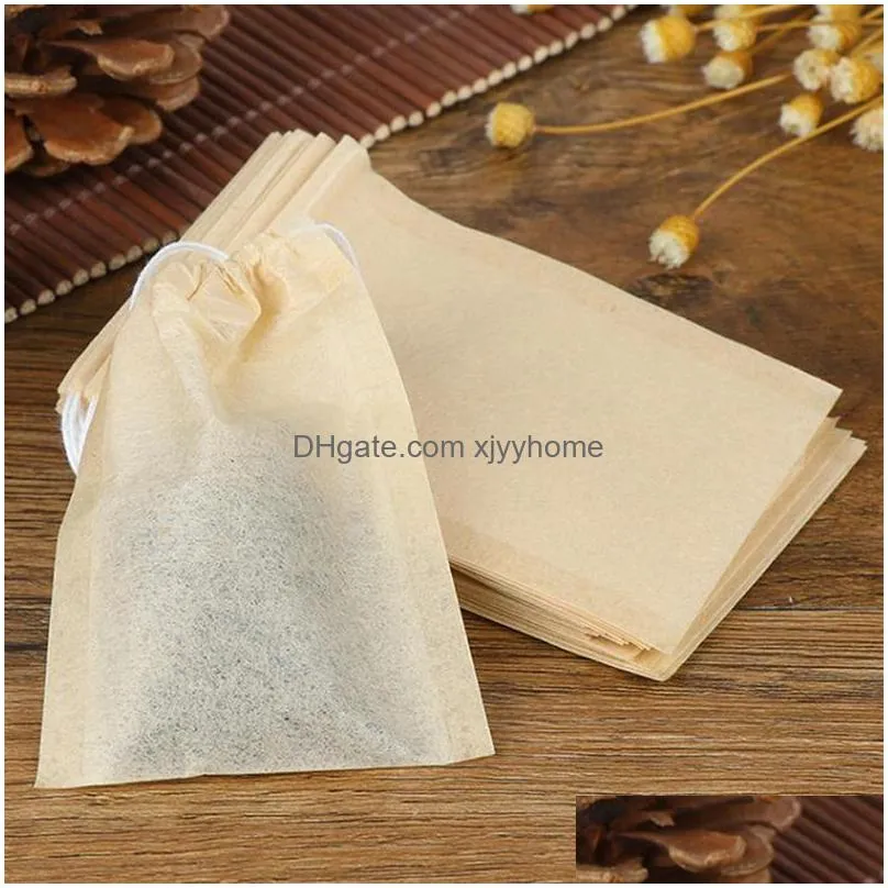 Coffee & Tea Tools 100 Pcs/Lot Paper Tea Filter Bags Coffee Tools With Dstring Unbleached Papers Bag For Loose Leaf Drop Delivery Home Dhgyl