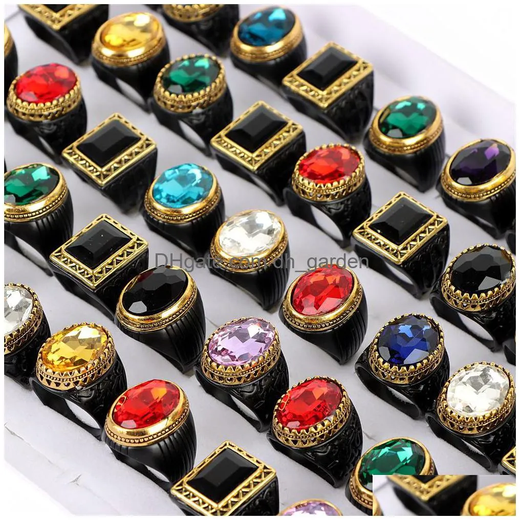 Cluster Rings Fashion Luxury Black Imitation Gemstone Metal Jewelry Rings For Women Men Mix Style Party Gifts Wholesale Drop Delivery Dhvnj