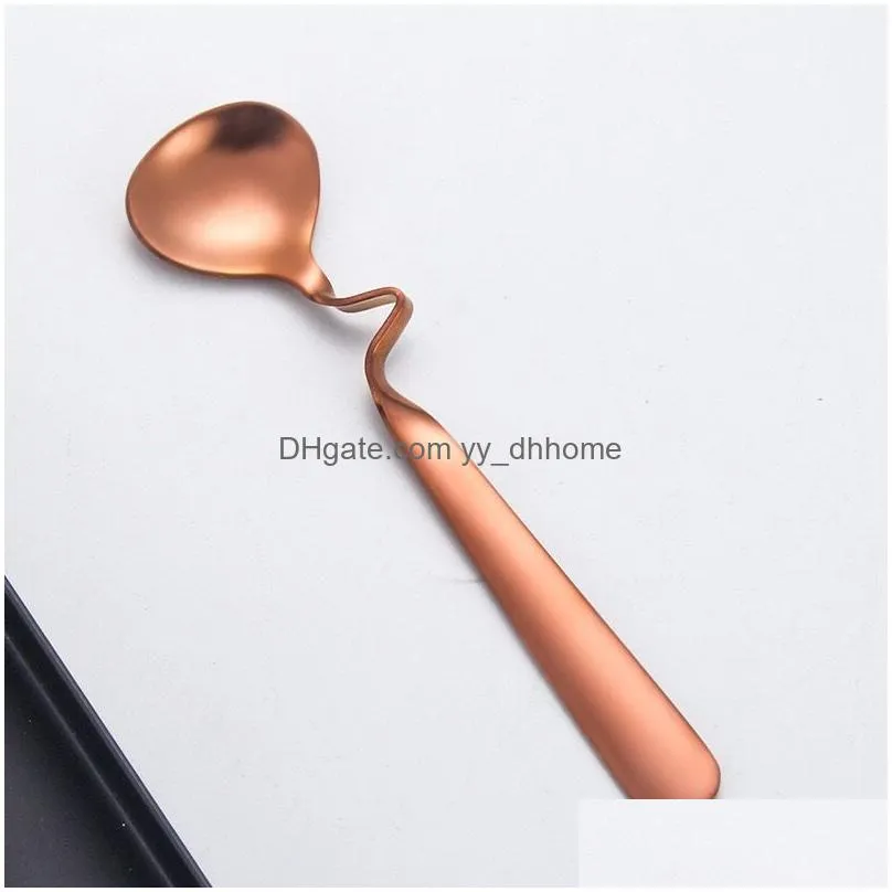 Spoons Tea Coffee Honey Drink Adorable Stainless Steel Curved Twisted Handle Spoon U Handled V Jam Spoons Drop Delivery Home Garden Ki Dhjz5