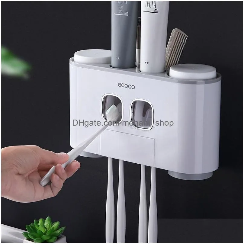 bath accessory set automatic toothpaste dispenser bathroom accessories toothbrush holder with 4 cups squeezer storage 221207