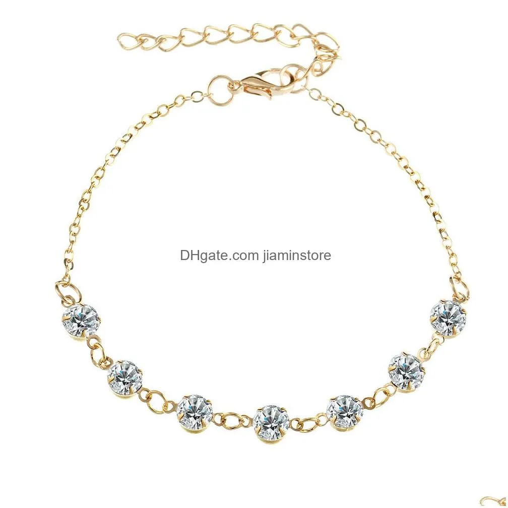 Anklets Rhinestone Diamond Anklets Bracelet Zircon Crystal Sier Gold Charm Fashion Elegant Y Sandal Beach Foot Jewelry For Girl Drop D Dhsxr