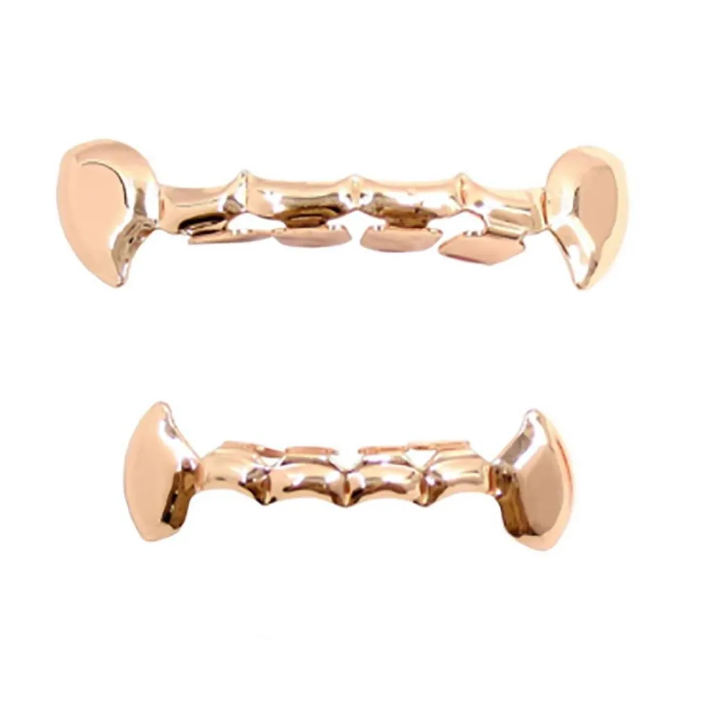 mens women fashion teeth grillz top and bottom set hip-hop fangs gold false teeth gold silver black rose-gold personality vampire