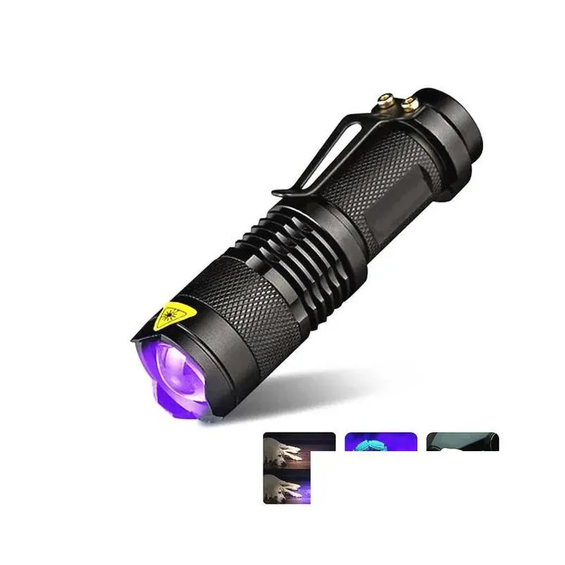 Flashlights Torches Flashlights Torches Led Uv Traviolet Torch With Zoom Function Mini Black Light Pet Urine Stains Detector Scorpion Dhqcb