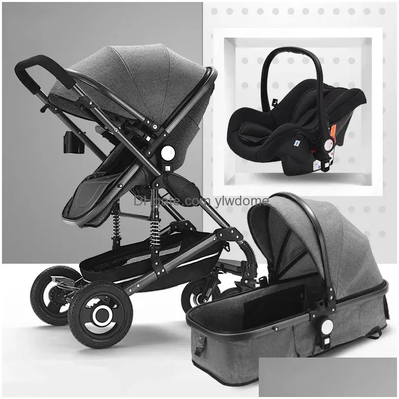 Strollers# High Landscape Baby Stroller 3 In 1 Mom Pink Travel Pram Carriage Basket Car Seat And Trolley Drop Delivery Baby, Kids Mate Dhemu