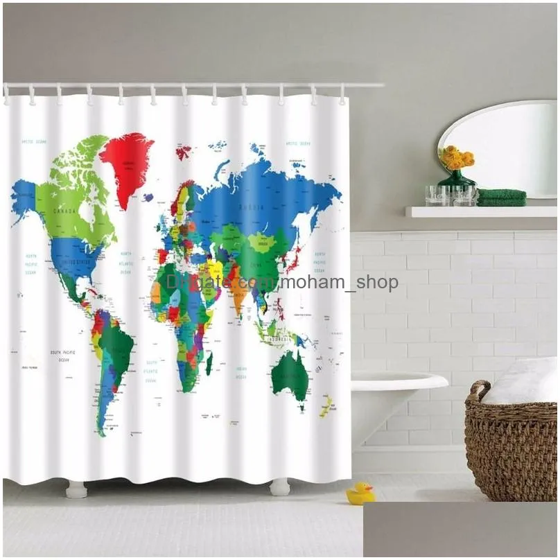 shower curtains vintage style towel map bookshelf flag crown bathroom frabic waterproof polyester bath curtain with hooks 220922