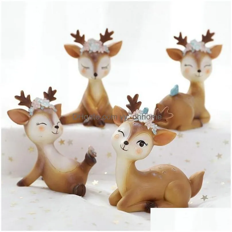 cute resin deer garden car decoration craft home decor ornament lovely small figurine 210607