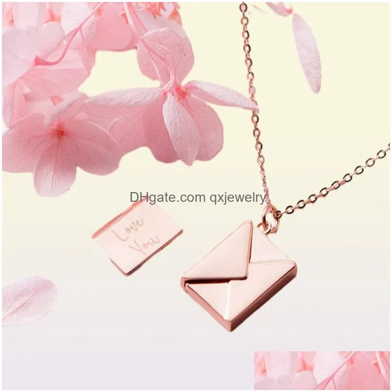 Pendant Necklaces Fashion 18K Gold Plated Stainless Steel Pendant Little Mes Envelope Chain Necklace For Girl8893617 Drop Delivery Jew Dhzsa