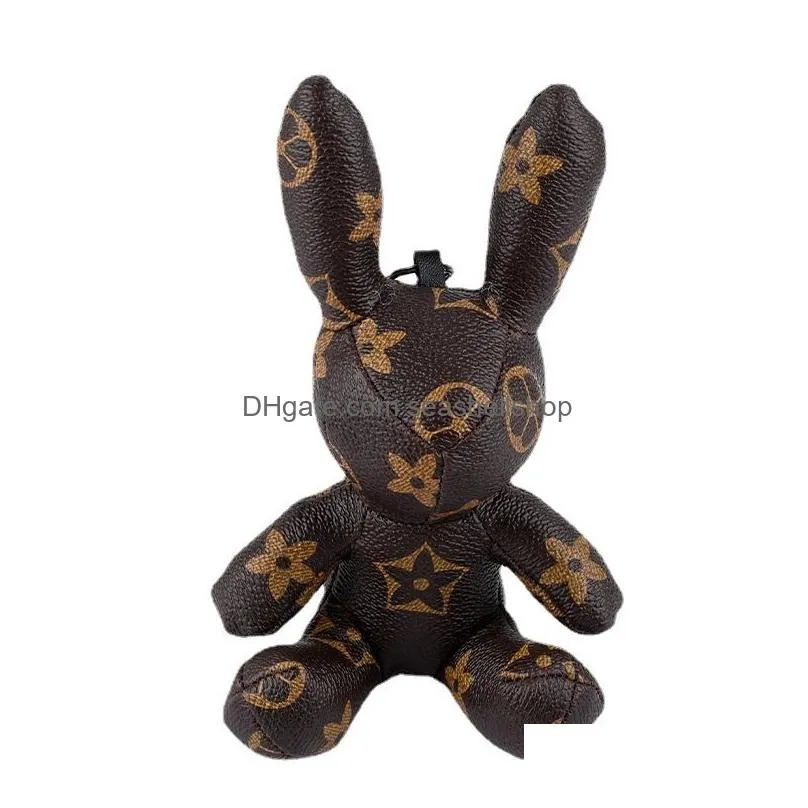 Key Rings Bunny Rabbit Bag Keychains Buckle Car Keys Holder Pu Leather Animal Key Chains Rings Brown Flower Pendant Lanyard Keyrings C Dhn6S