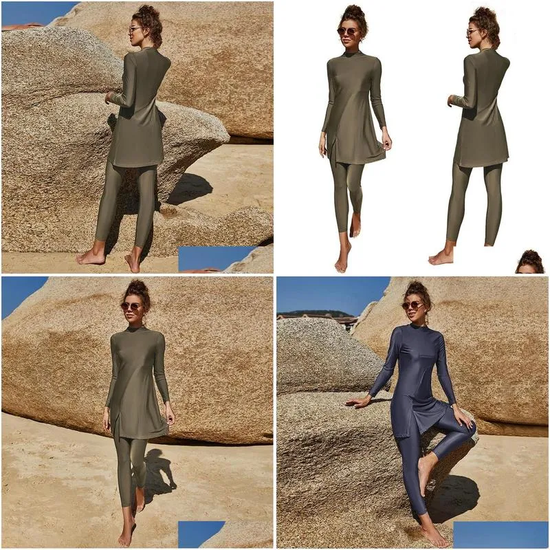 Swim Wear Swim Wear Burkini Muslim Swimwear Women Fl Er Hijab Swimsuit 2 Piece Long Sleeve Islamic Suit For Muslims Maillot De Bain Dr Dh8My