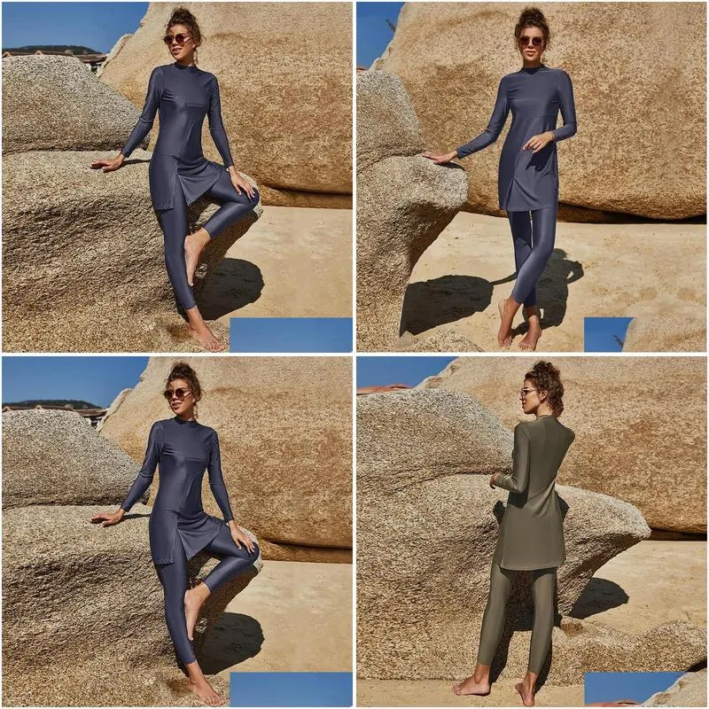 Swim Wear Swim Wear Burkini Muslim Swimwear Women Fl Er Hijab Swimsuit 2 Piece Long Sleeve Islamic Suit For Muslims Maillot De Bain Dr Dhonx