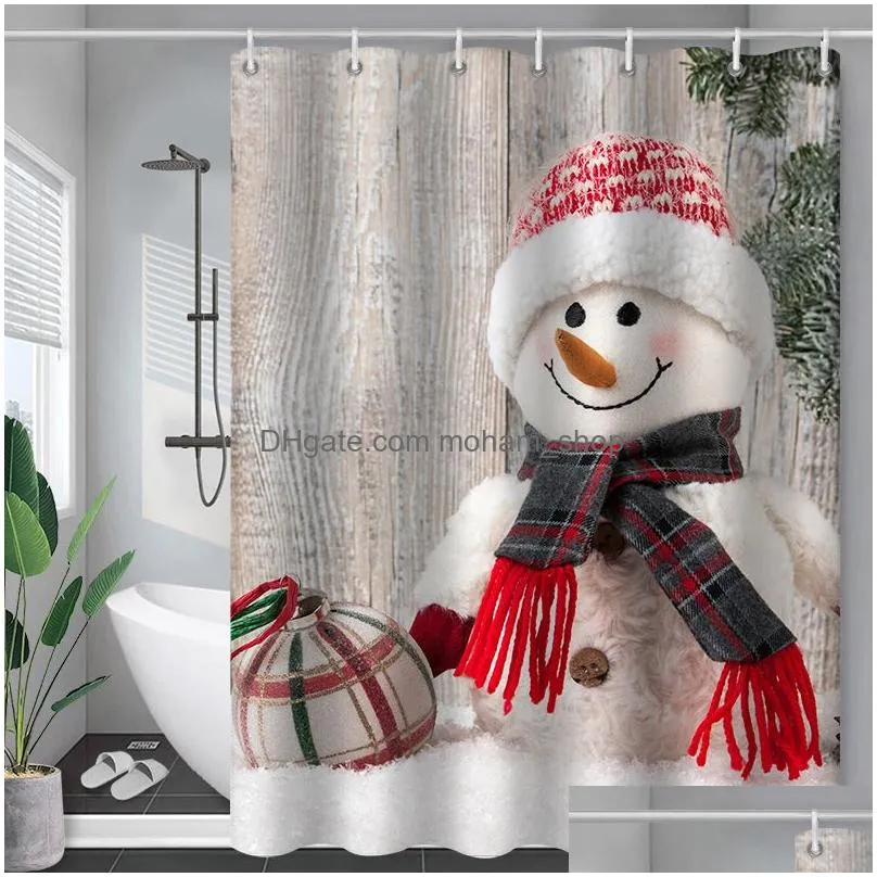 shower curtains cute snowman christmas curtain home decor 3d snow scene waterproof polyester fabric bathroom bedroom blackout 220922
