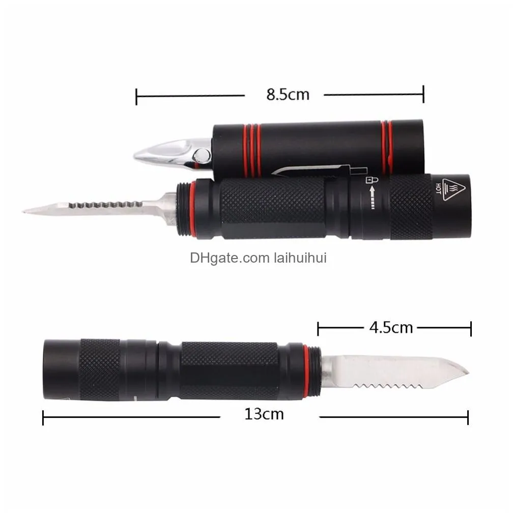 Car 3 In 1 Outdoor Self Defence Tactical Flashlight Security Protection Glass Breaker Knife Led Torch Pen Light Cam Hiking Mti Tool Dhks4