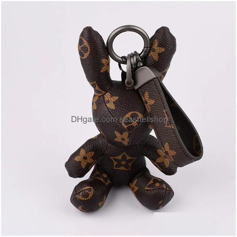 Key Rings Bunny Rabbit Bag Keychains Buckle Car Keys Holder Pu Leather Animal Key Chains Rings Brown Flower Pendant Lanyard Keyrings C Dhn6S