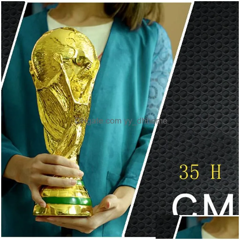 big size golden color world cup football champion souvenir mascot 35cm height world cup toy 210318