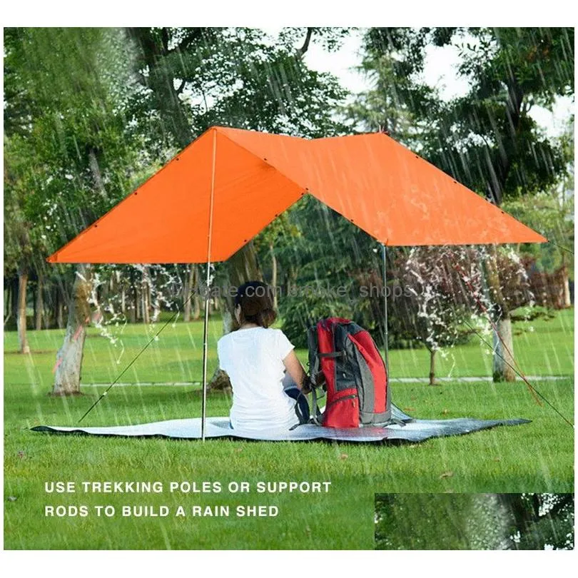 multifunctional outdoor rain poncho backpack rain cover waterproof tent tarp shelter sunshade picnic blanket mat for camping 210320