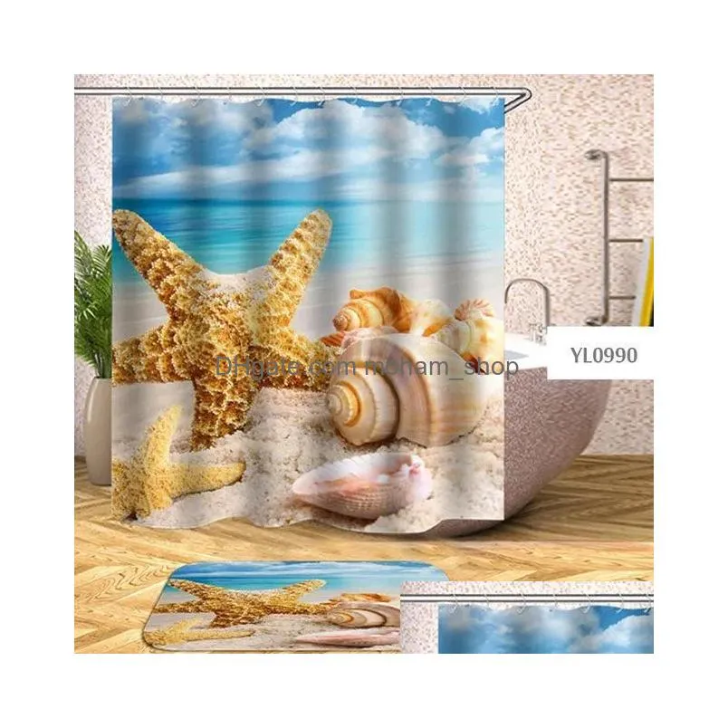 35waterproof shower curtain beach shell sea bath curtains for bathroom bathtub bathing cover extra large wide with 12pcs hooks t200711