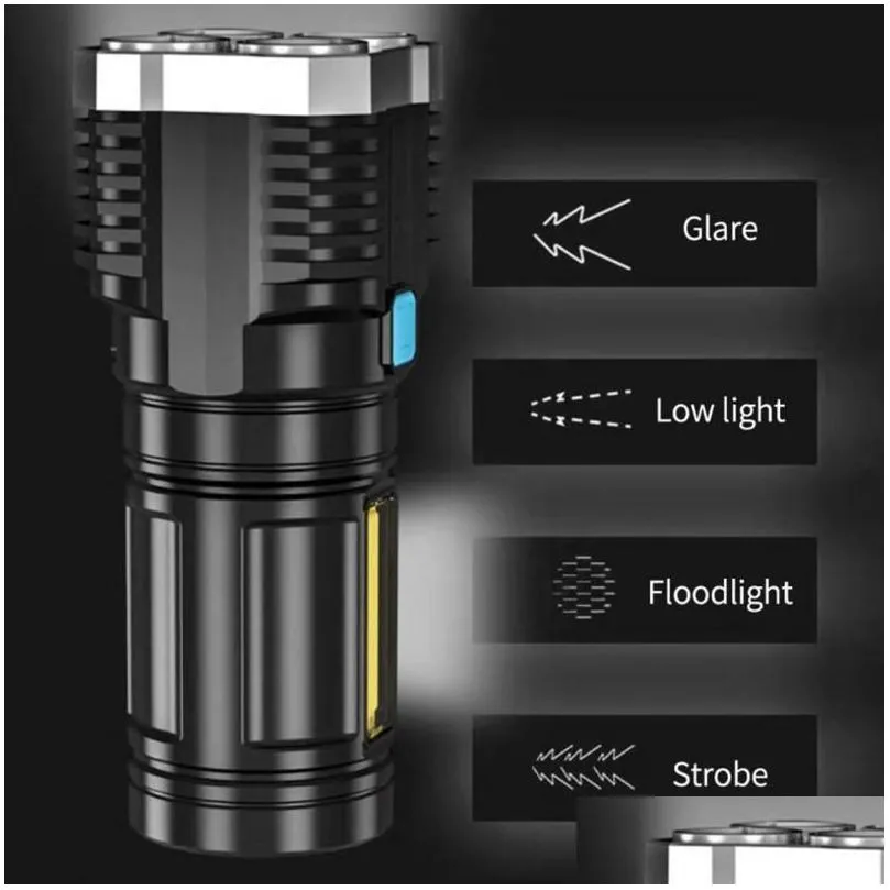 Flashlights Torches Flashlights Torches Led High Lumens Usb Rechargeable Handheld Ipx5 Waterproof Cam Outdoor Emergency Drop Delivery Dh8Ry