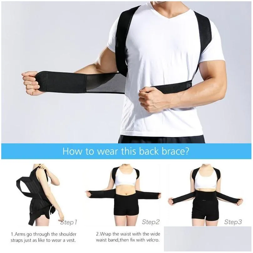 Waist Support Waist Support Men Back Posture Corrector Adjustable Correction Belt Trainer Shoder Lumbar Brace Spine Vest Drop Delivery Dhjqp