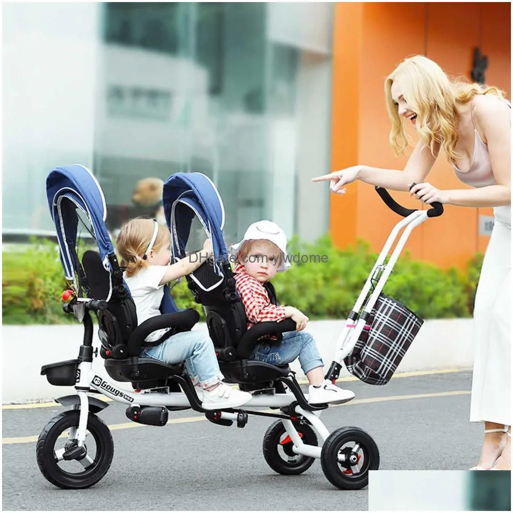 Strollers# Tricycles Childrens Bicycles Twin 1-5 Years Old Baby Strollers Can Be Turned 3 In 1 Stroller Pram Pushchair Drop Delivery B Dhhmk