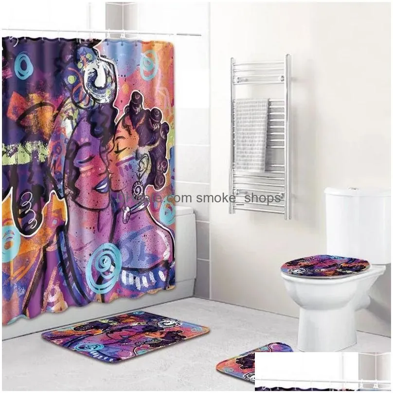 african american couple shower curtain set polyester waterproof bathroom curtain 180x180cm with bathroom mat set drop t200711