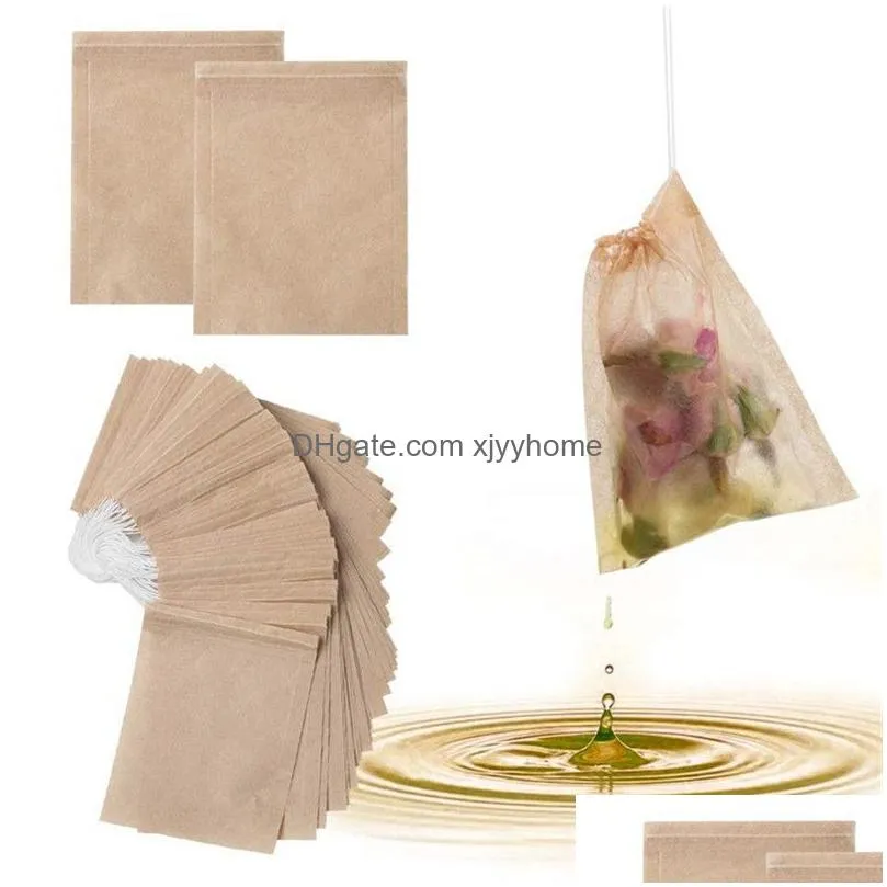 Coffee & Tea Tools 100 Pcs/Lot Tea Tools Paper Filter Bags With Dstring Unbleached Papers Bag For Loose Leaf Drop Delivery Home Garden Dhawu