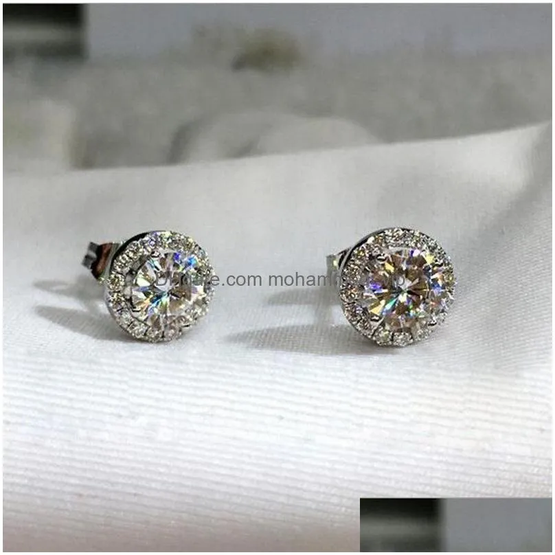 choucong luxury jewelry 925 sterling silver round cut white clear 5a cubic zirconia party women wedding stud