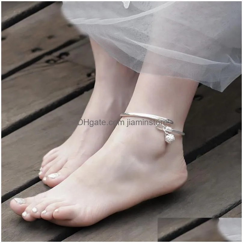 Anklets Anklets Anklet Female Handmade Adjustable Sier Bell Ring Literary And Ancient Style Little Girl Jewelry Accessories Drop Deliv Dhls6